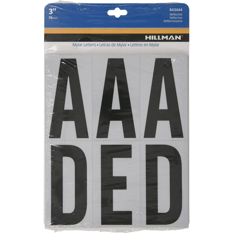 HILLMAN 3 in. Reflective Black Vinyl Self-Adhesive Letter Set A-Z 54 pc, Pack of 6