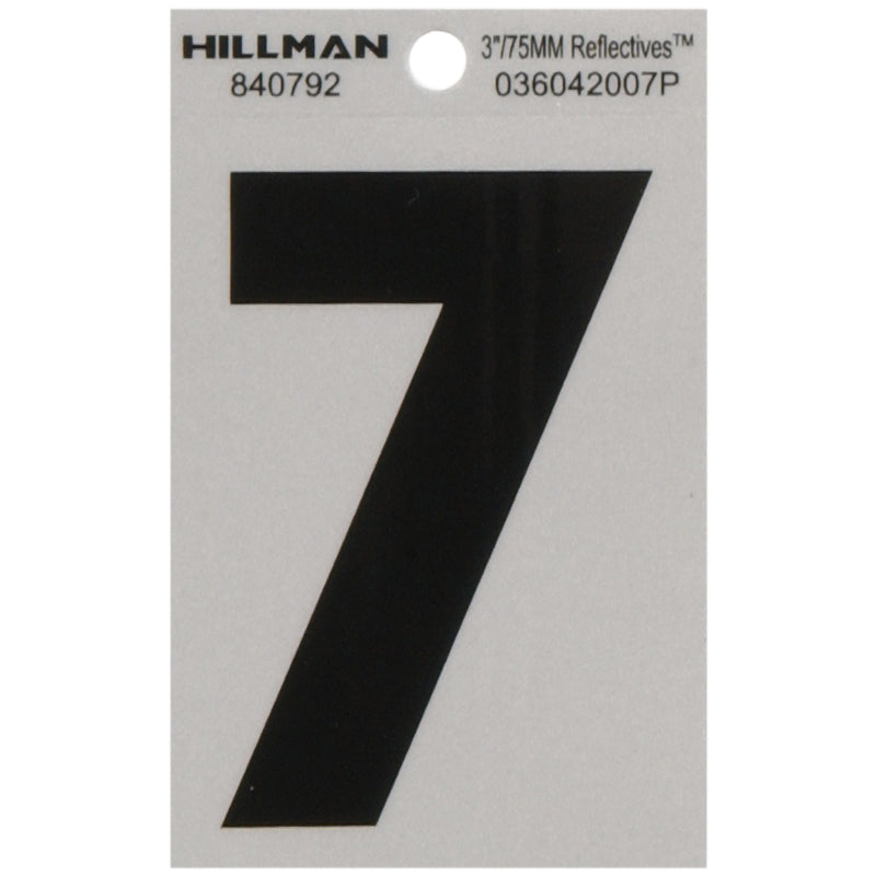 HILLMAN 3 in. Reflective Black Vinyl Self-Adhesive Number 7 1 pc, Pack of 6