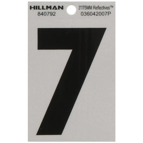 HILLMAN 3 in. Reflective Black Vinyl Self-Adhesive Number 7 1 pc, Pack of 6