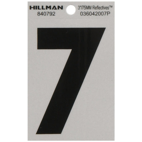 HILLMAN 3 in. Reflective Black Vinyl Self-Adhesive Number 7 1 pc, Pack of 6