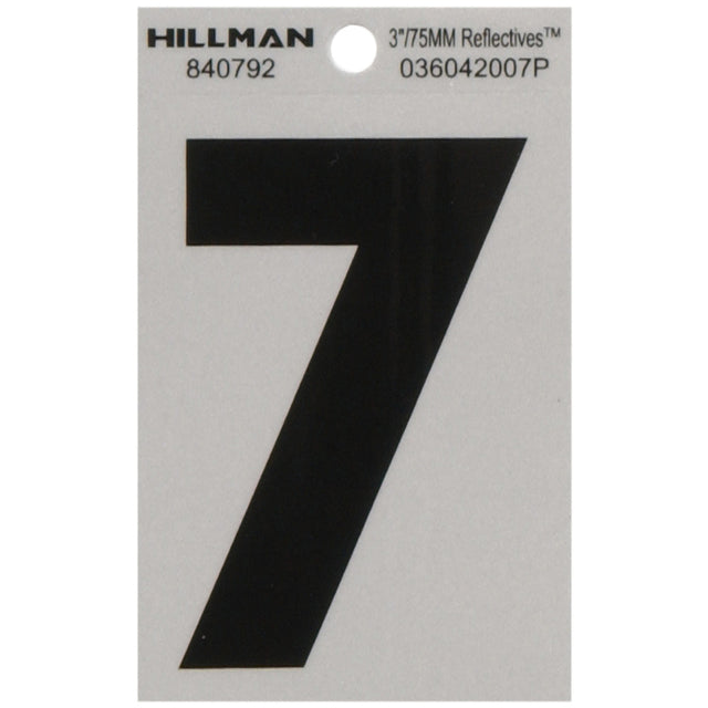 HILLMAN 3 in. Reflective Black Vinyl Self-Adhesive Number 7 1 pc, Pack of 6
