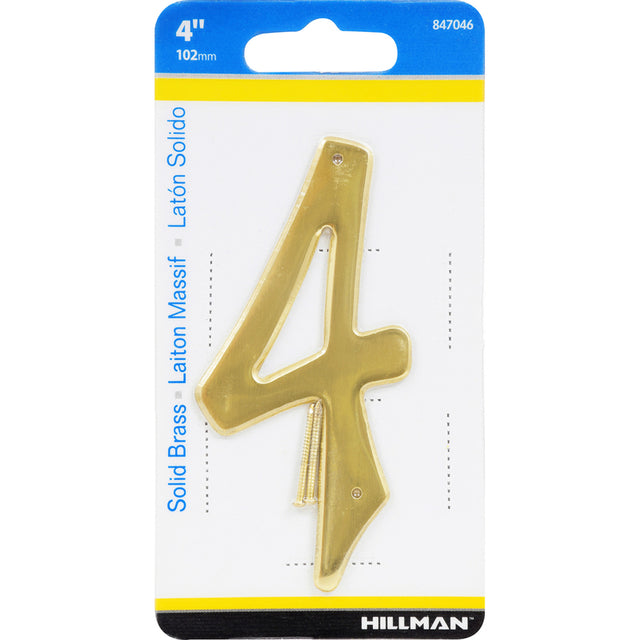 HILLMAN 4 in. Gold Brass Nail-On Number 4 1 pc, Pack of 3