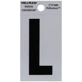 HILLMAN 2 in. Reflective Black Vinyl Self-Adhesive Letter L 1 pc, Pack of 6