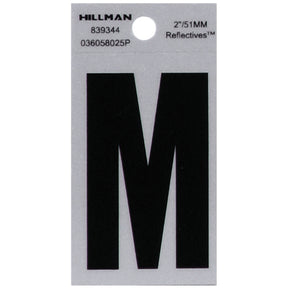 HILLMAN 2 in. Reflective Black Vinyl Self-Adhesive Letter M 1 pc, Pack of 6