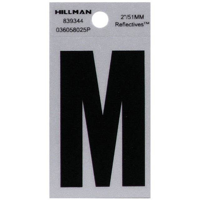 HILLMAN 2 in. Reflective Black Vinyl Self-Adhesive Letter M 1 pc, Pack of 6