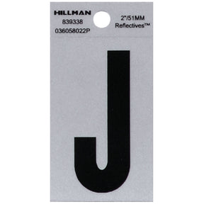 HILLMAN 2 in. Reflective Black Vinyl Self-Adhesive Letter J 1 pc, Pack of 6