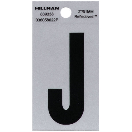 HILLMAN 2 in. Reflective Black Vinyl Self-Adhesive Letter J 1 pc, Pack of 6