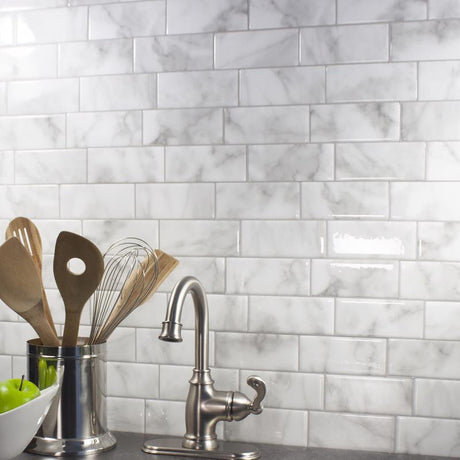 Smart Tiles 8.38 in. W X 11.56 in. L Gray/White Mosaic Vinyl Adhesive Wall Tile 4 pc, Pack of 6