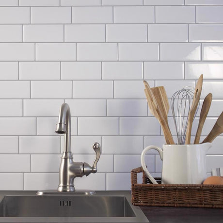 Smart Tiles 8.38 in. W X 11.56 in. L White Mosaic Vinyl Adhesive Wall Tile 4 pc, Pack of 6