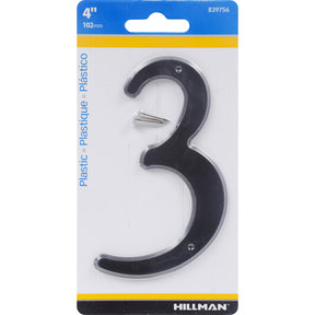HILLMAN 4 in. Black Plastic Nail-On Number 3 1 pc, Pack of 10