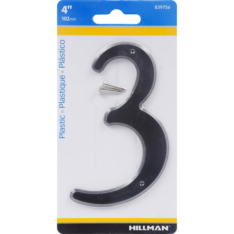 HILLMAN 4 in. Black Plastic Nail-On Number 3 1 pc, Pack of 10