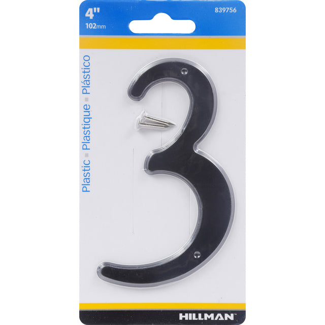 HILLMAN 4 in. Black Plastic Nail-On Number 3 1 pc, Pack of 10