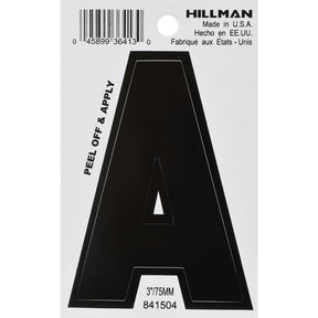 HILLMAN 3 in. Black Vinyl Self-Adhesive Letter A 1 pc, Pack of 6