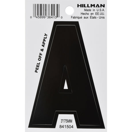HILLMAN 3 in. Black Vinyl Self-Adhesive Letter A 1 pc, Pack of 6