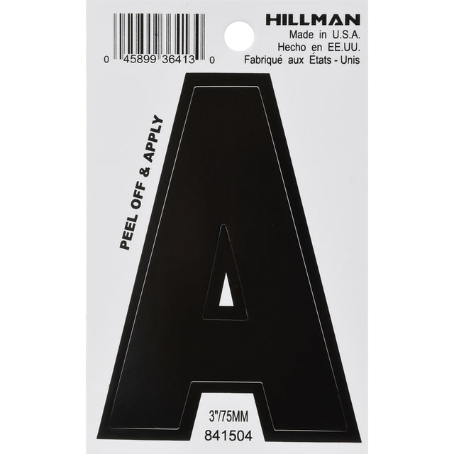 HILLMAN 3 in. Black Vinyl Self-Adhesive Letter A 1 pc, Pack of 6