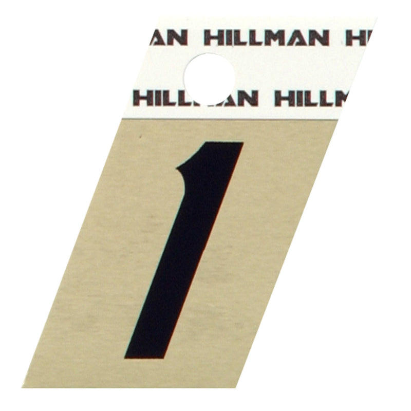 HILLMAN 1.5 in. Reflective Black Aluminum Self-Adhesive Number 1 1 pc, Pack of 6