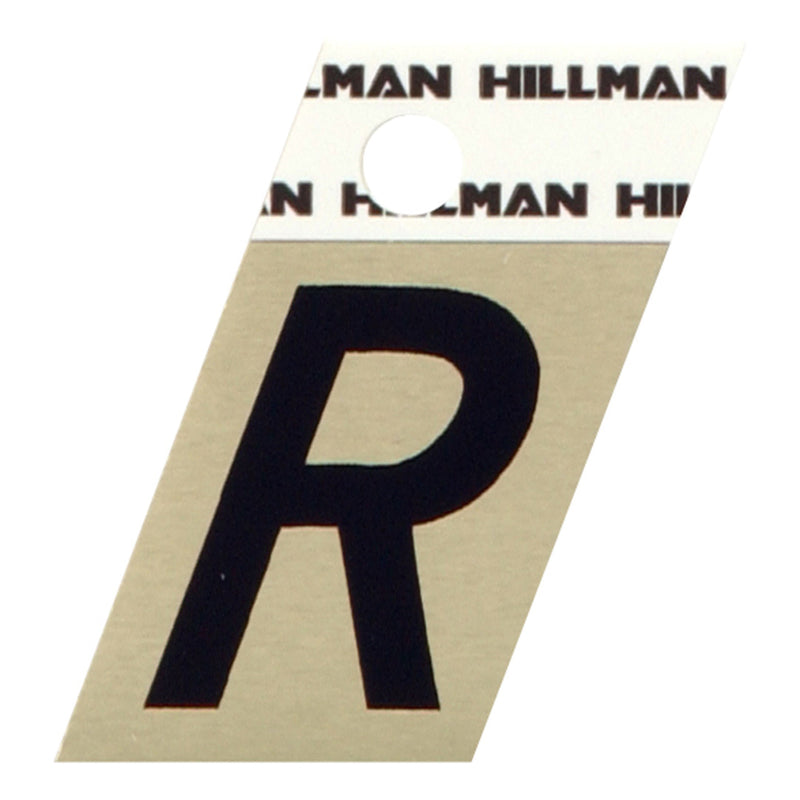 HILLMAN 1.5 in. Reflective Black Aluminum Self-Adhesive Letter R 1 pc, Pack of 6