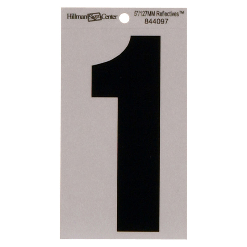 HILLMAN 5 in. Reflective Black Vinyl Self-Adhesive Number 1 1 pc, Pack of 6