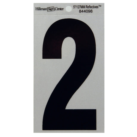 HILLMAN 5 in. Reflective Black Vinyl Self-Adhesive Number 2 1 pc, Pack of 6