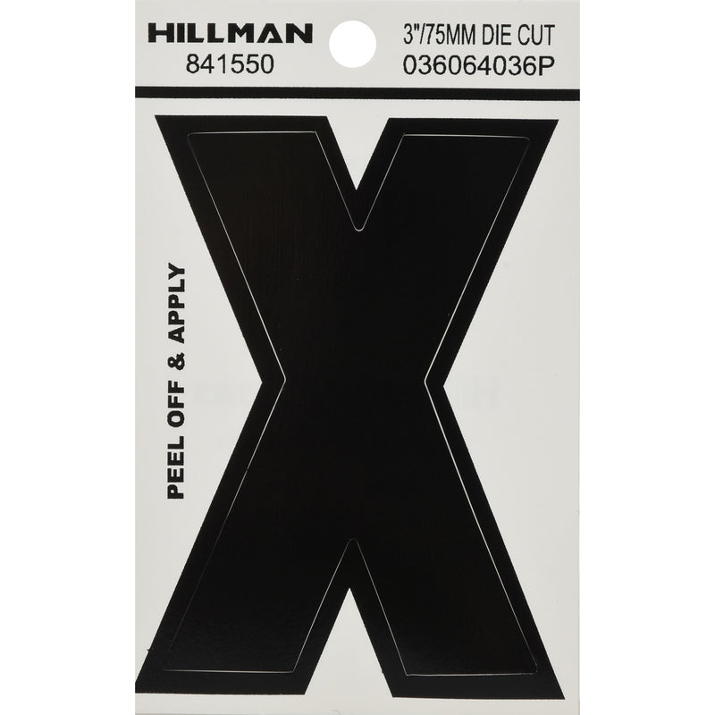 HILLMAN 3 in. Black Vinyl Self-Adhesive Letter X 1 pc, Pack of 6