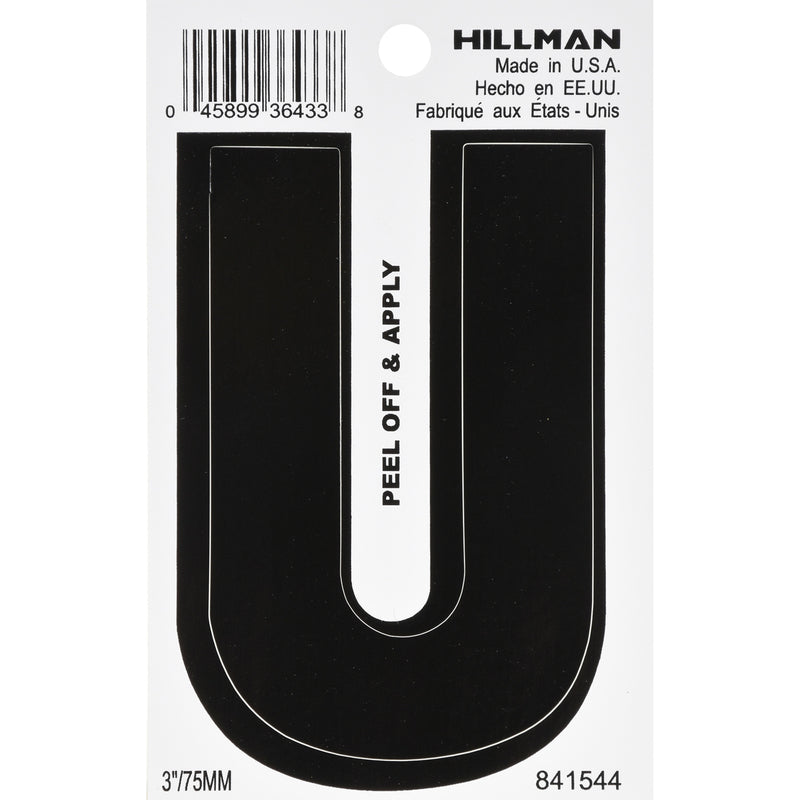 HILLMAN 3 in. Black Vinyl Self-Adhesive Letter U 1 pc, Pack of 6