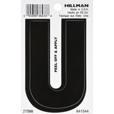 HILLMAN 3 in. Black Vinyl Self-Adhesive Letter U 1 pc, Pack of 6
