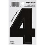 HILLMAN 3 in. Black Vinyl Self-Adhesive Number 4 1 pc, Pack of 6