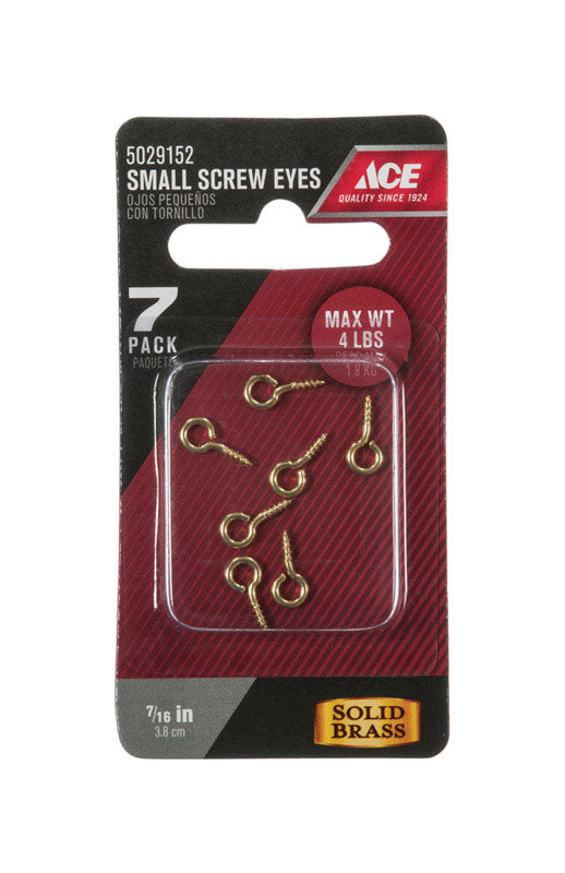 Ace 1/16 in. D X 7/16 in. L Polished Brass Screw Eye 4 lb. cap. 7 pk, Pack of 5