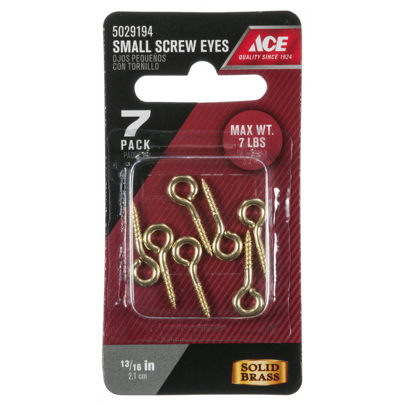 Ace 3/32 in. D X 13/16 in. L Polished Brass Screw Eye 7 lb. cap. 7 pk, Pack of 5