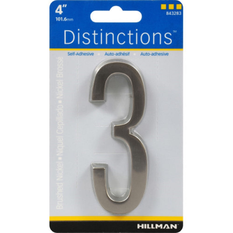 HILLMAN Distinctions 4 in. Silver Zinc Die-Cast Self-Adhesive Number 3 1 pc, Pack of 3