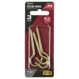 Ace Small Polished Brass Green Brass 2.5 in. L Ceiling Hook 35 lb 3 pk, Pack of 5