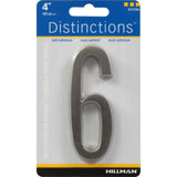 HILLMAN Distinctions 4 in. Silver Zinc Die-Cast Self-Adhesive Number 6 1 pc, Pack of 3