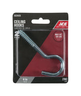 Ace Small Zinc-Plated Silver Steel 4.0625 in. L Ceiling Hook 100 lb 2 pk, Pack of 5
