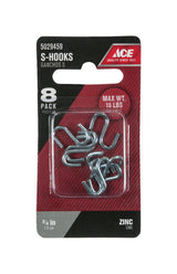 Ace Small Zinc-Plated Silver Steel 0.75 in. L S-Hook 15 lb 8 pk, Pack of 5