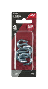 Ace Small Zinc-Plated Silver Steel 1.5 in. L S-Hook 80 lb 4 pk, Pack of 5