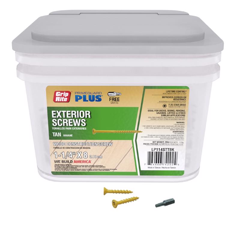 Grip-Rite PrimeGuard Plus No. 8 wire X 1-1/4 in. L Tan Star Flat Head Deck Screws 25 lb