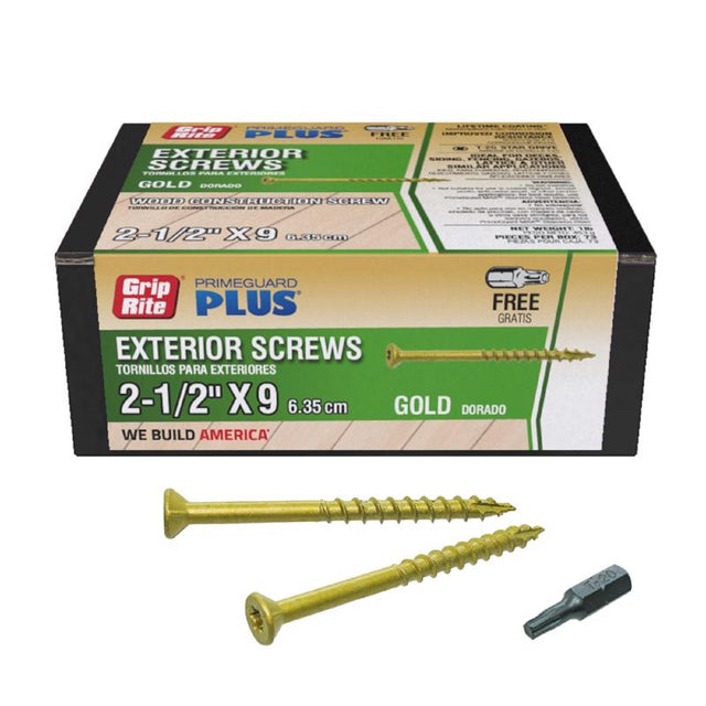 Grip-Rite PrimeGuard Plus No. 9 wire X 2-1/2 in. L Gold Star Flat Head Deck Screws 1 lb, Pack of 12