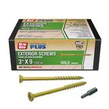 Grip-Rite PrimeGuard Plus No. 9 wire X 3 in. L Gold Star Flat Head Deck Screws 1 lb, Pack of 12