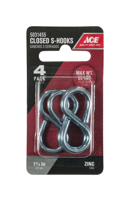 Ace Small Zinc-Plated Silver Steel 1.625 in. L Eight Hook 25 lb 1 pk, Pack of 5