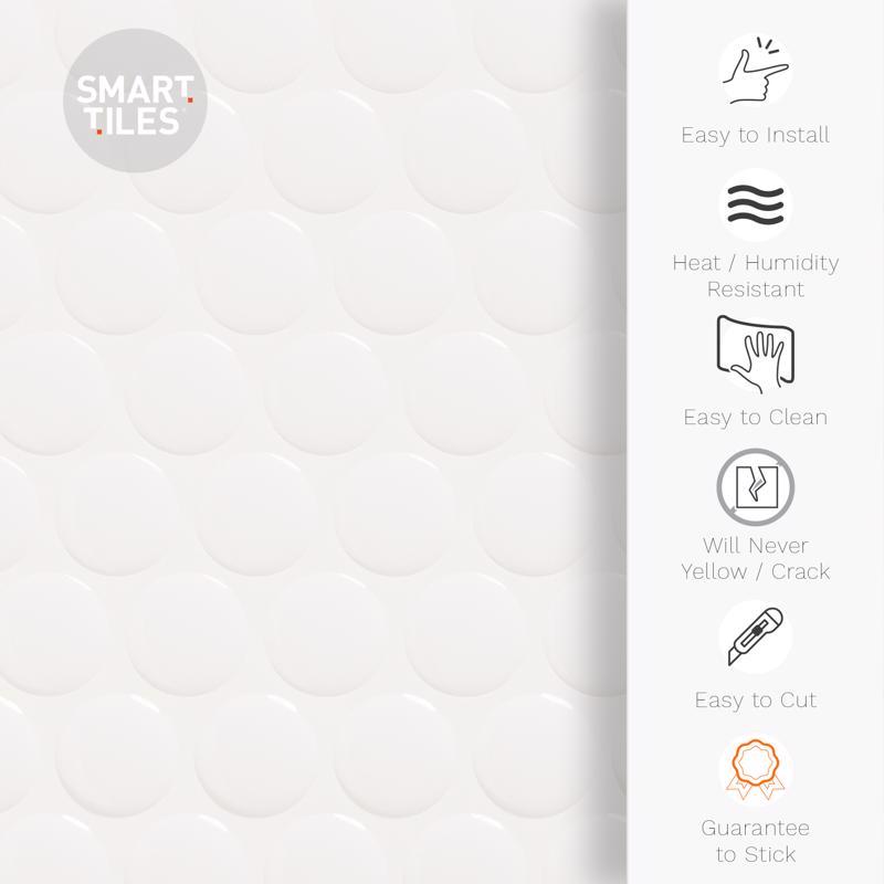 Smart Tiles 8.95 in. W X 8.98 in. L White Glazed Vinyl Adhesive Wall Tile 4 pc, Pack of 6
