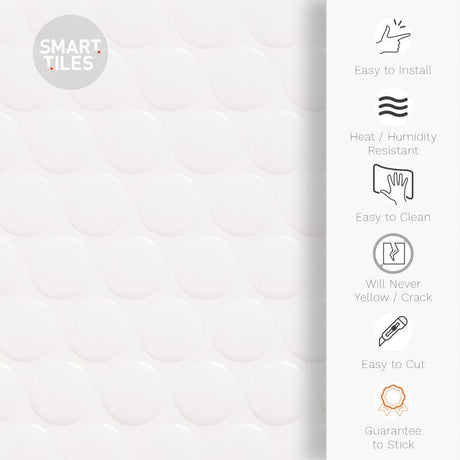 Smart Tiles 8.95 in. W X 8.98 in. L White Glazed Vinyl Adhesive Wall Tile 4 pc, Pack of 6