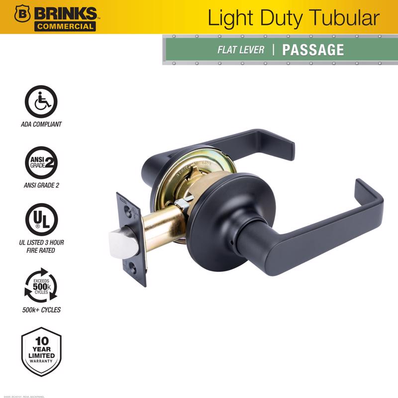 Brinks Commercial Matte Black Passage Lever 2 in.