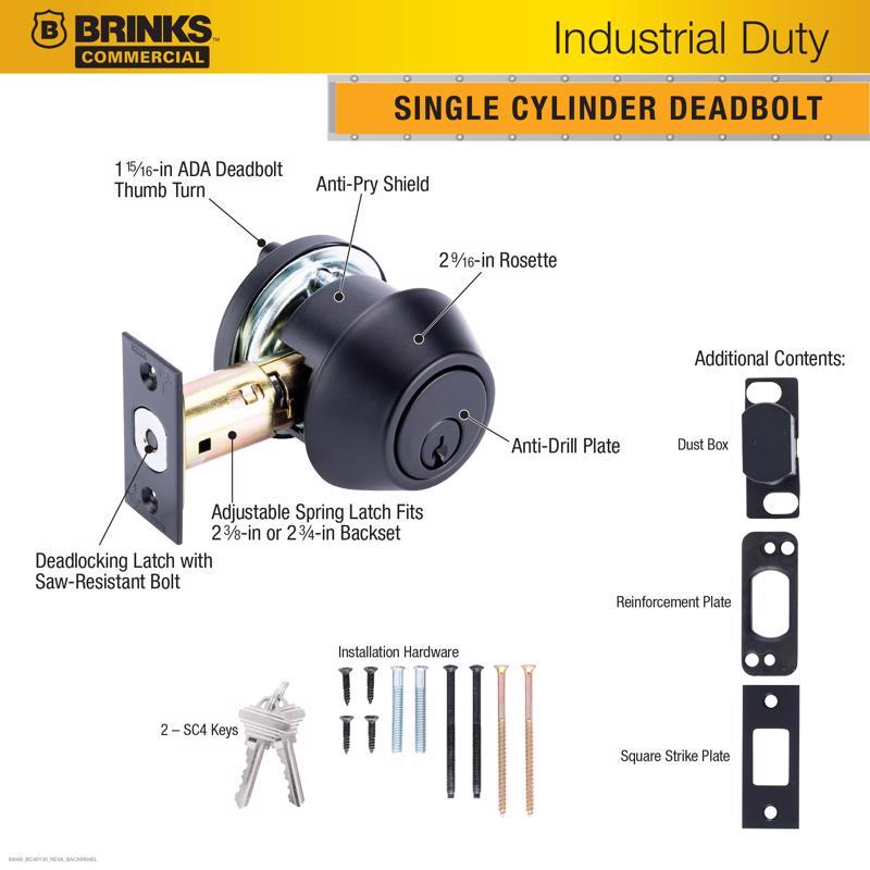 Brinks Commercial Matte Black Zinc Single Cylinder Deadbolt
