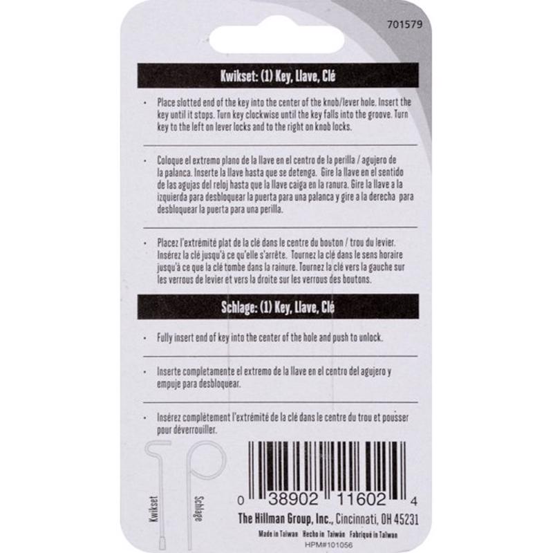 HILLMAN Privacy House/Office Emergency Key Single For Schlage/Kwikset, Pack of 5