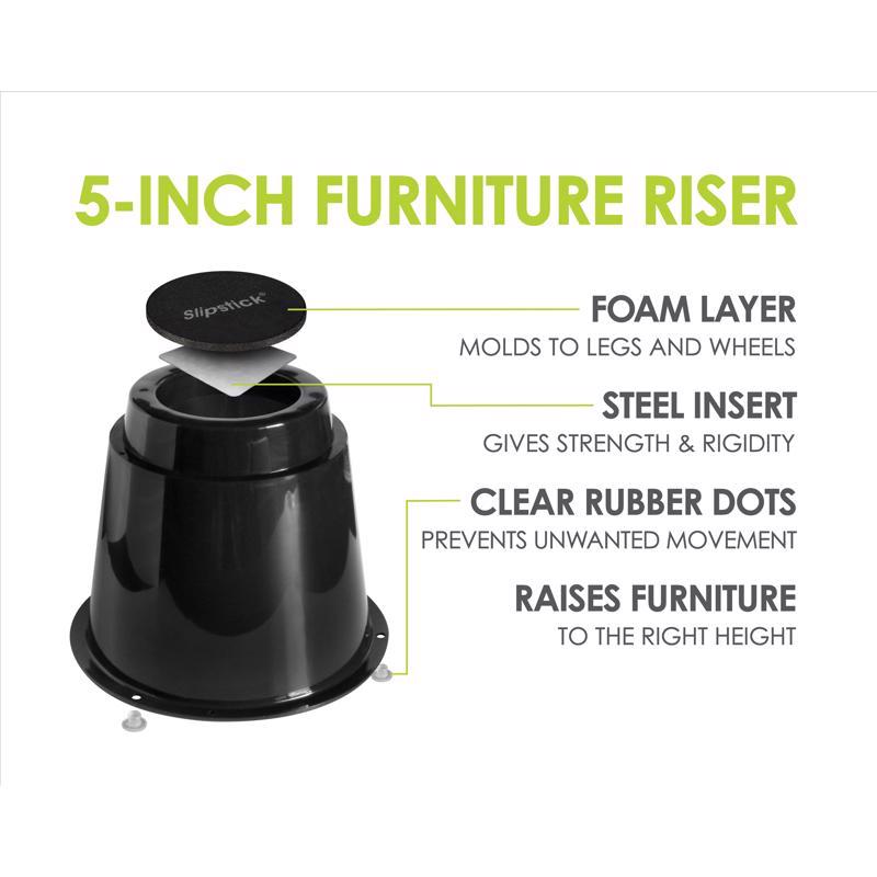 Slipstick Plastic Bed Risers Black Round 7.25 in. W 4 pk, Pack of 4