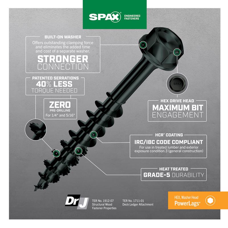 SPAX PowerLags 1/4 in. in. X 6 in. L Hex Drive Hex Washer Head Serrated Structural Screws