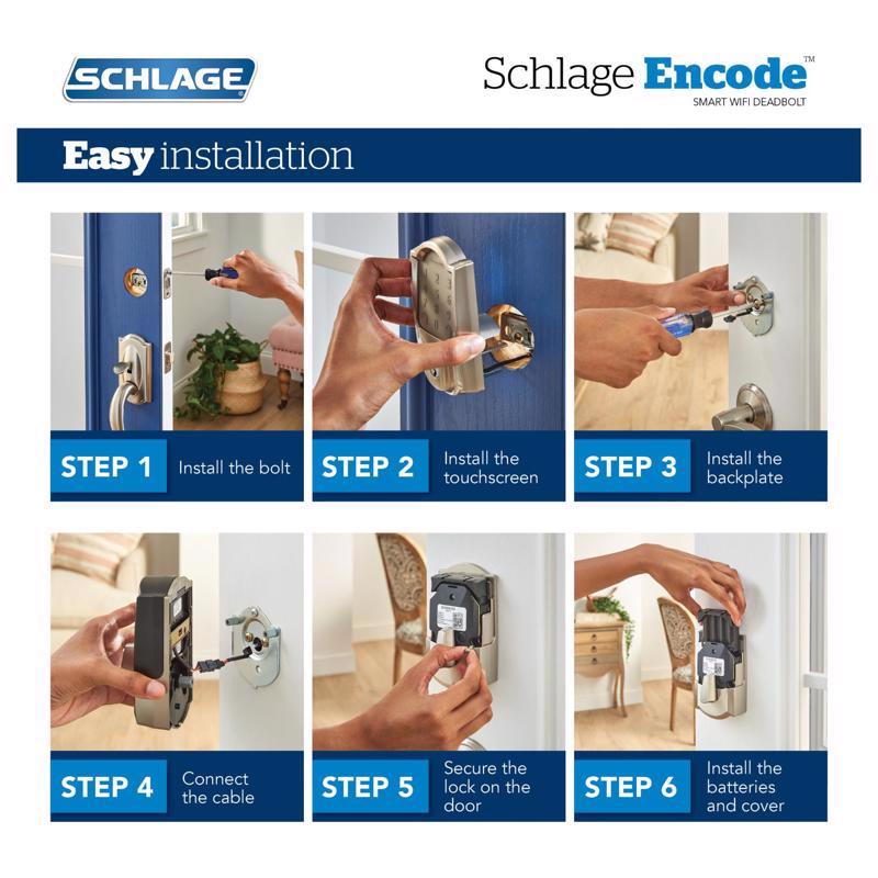 Schlage Encode Satin Nickel Metal Wi-Fi Deadbolt