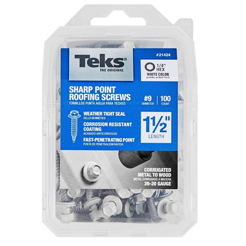 Teks No. 9 X 1-1/2 in. L Hex Drive Hex Washer Head Self Tapping Roofing Screws