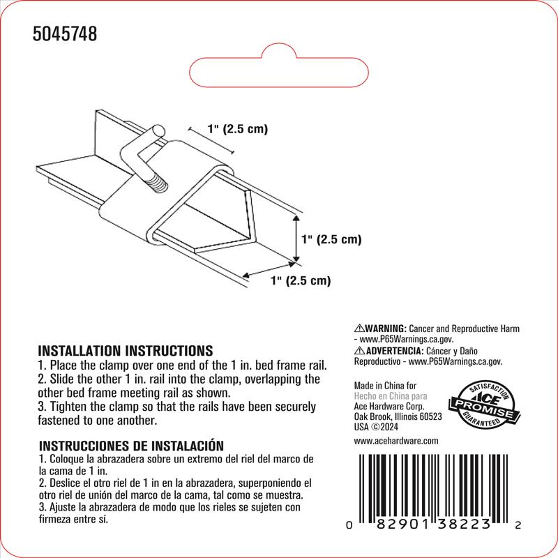 Ace Silver Steel Bed Frame Clamp 1 in. L