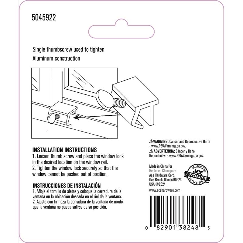 Ace White Aluminum Sliding Window Lock 2 pk